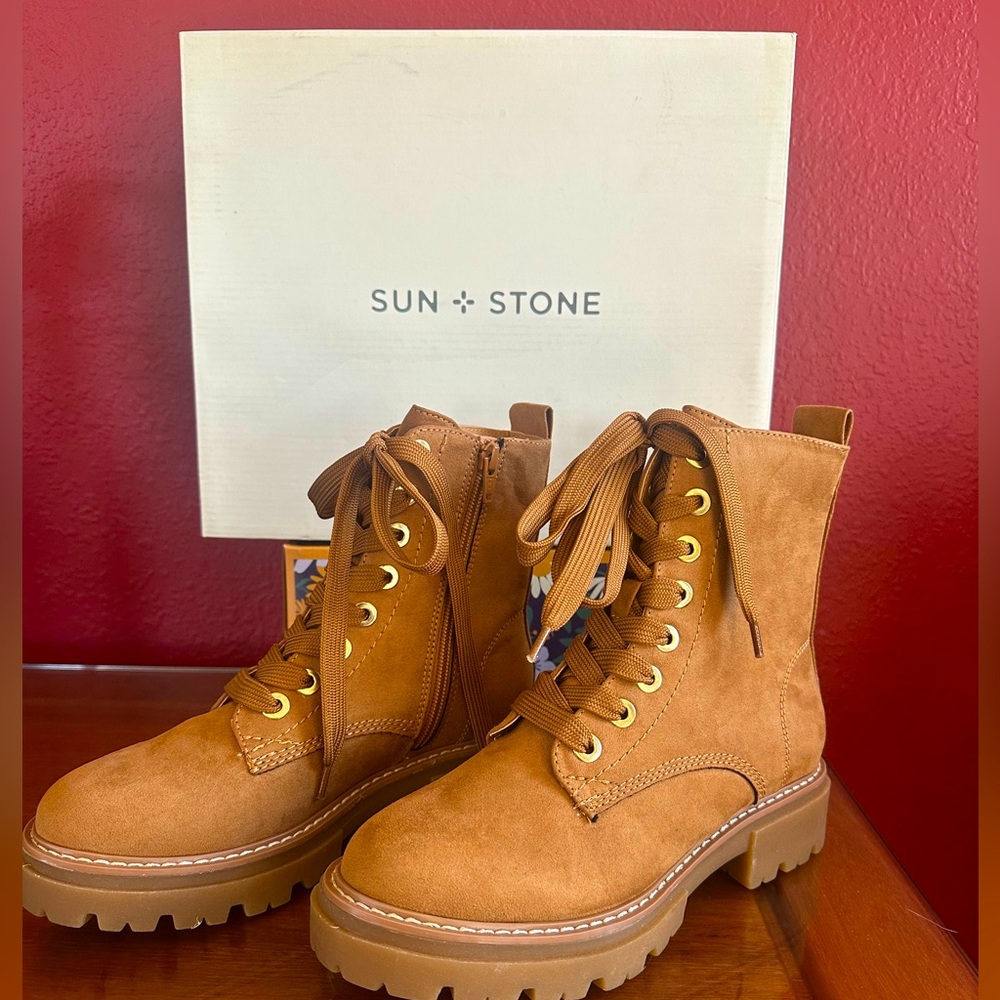 SUN + STONE CANVAS ANKLE LACE-UP BOOTS WOMEN SZ 6M NWT